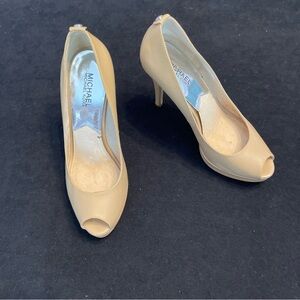 Michael Kors Tan Leather Peep Toe Pumps